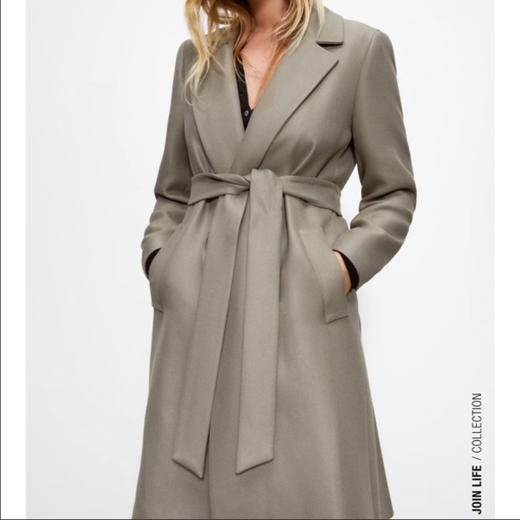 ZARA BELTED COAT KHAKI - Picture 3 of 9